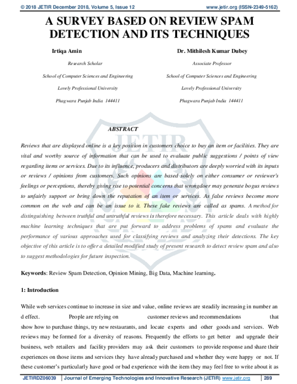 (PDF) A Survey Based on Review Spam Detection and Its Techniques