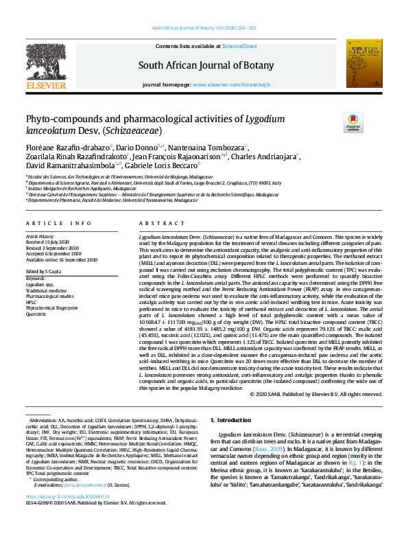 (PDF) Phyto-compounds and pharmacological activities of Lygodium ...
