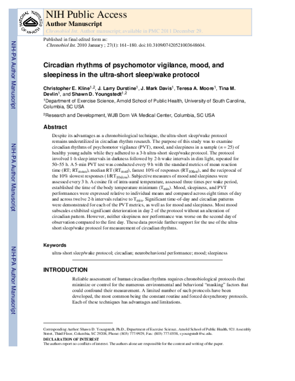 (PDF) Circadian Rhythms of Psychomotor Vigilance, Mood, and Sleepiness ...