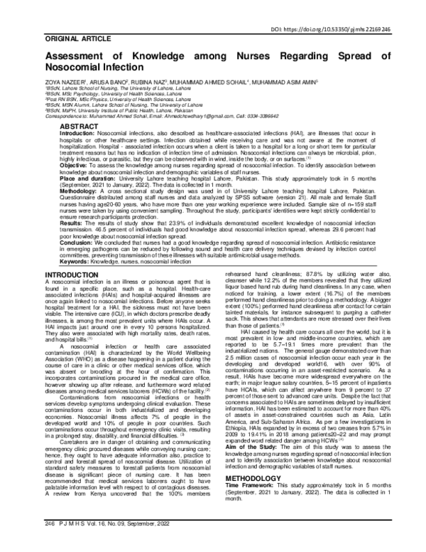 (PDF) Assessment of Knowledge among Nurses Regarding Spread of ...