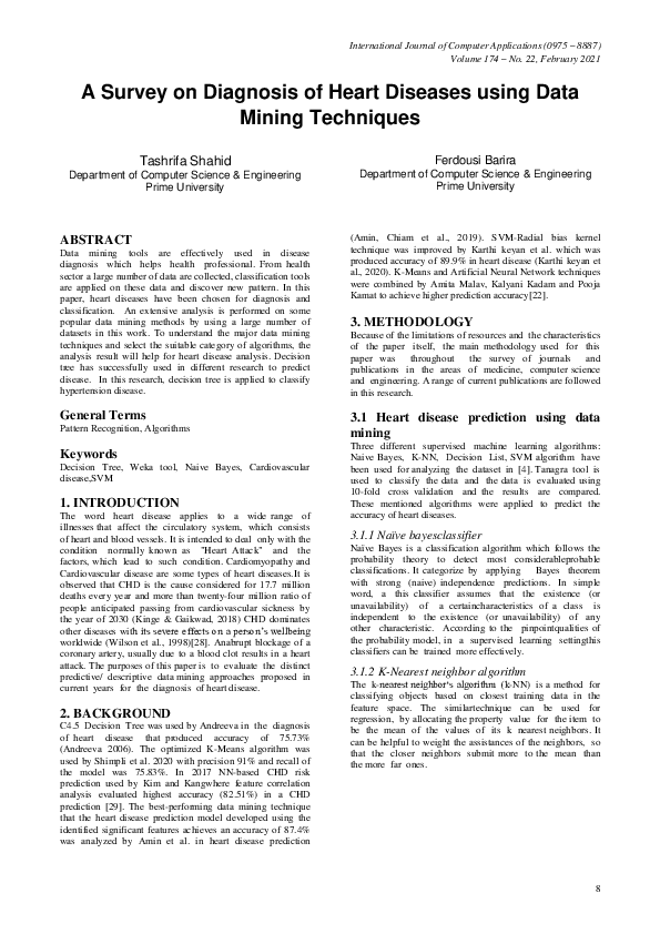 (PDF) A Survey on Diagnosis of Heart Diseases using Data Mining Techniques