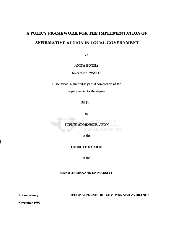 (PDF) A policy framework for the implementation of affirmative action ...