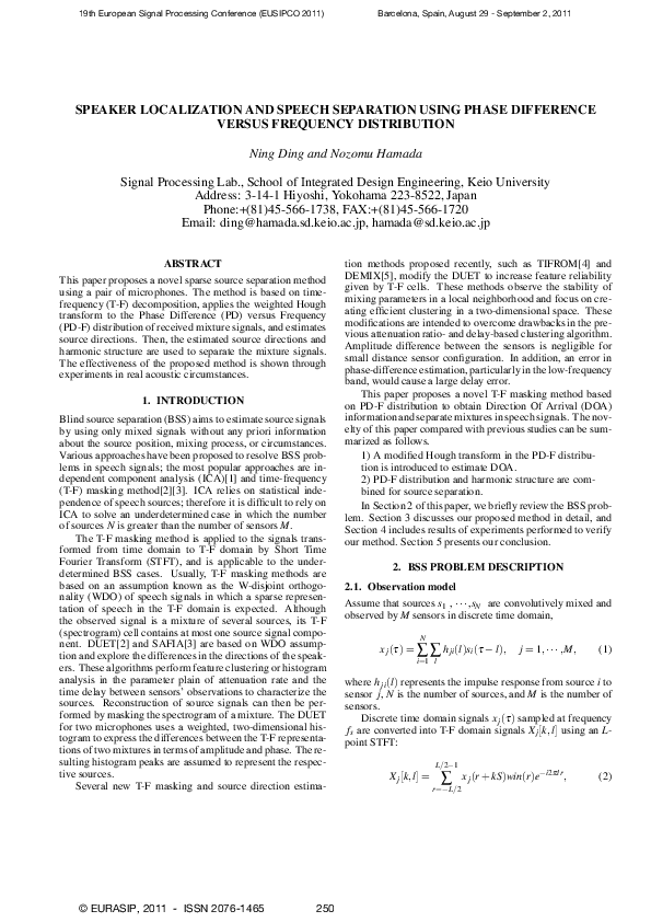 (PDF) Speaker localization and speech separation using Phase Difference ...