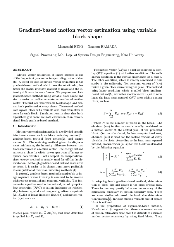 (PDF) Gradient-based motion vector estimation using variable block shape