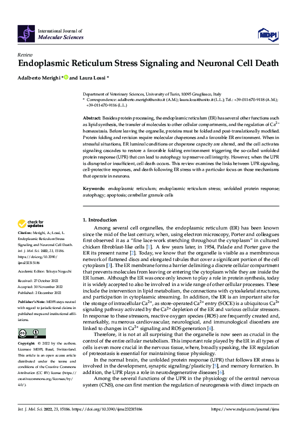(PDF) Endoplasmic Reticulum Stress Signaling and Neuronal Cell Death