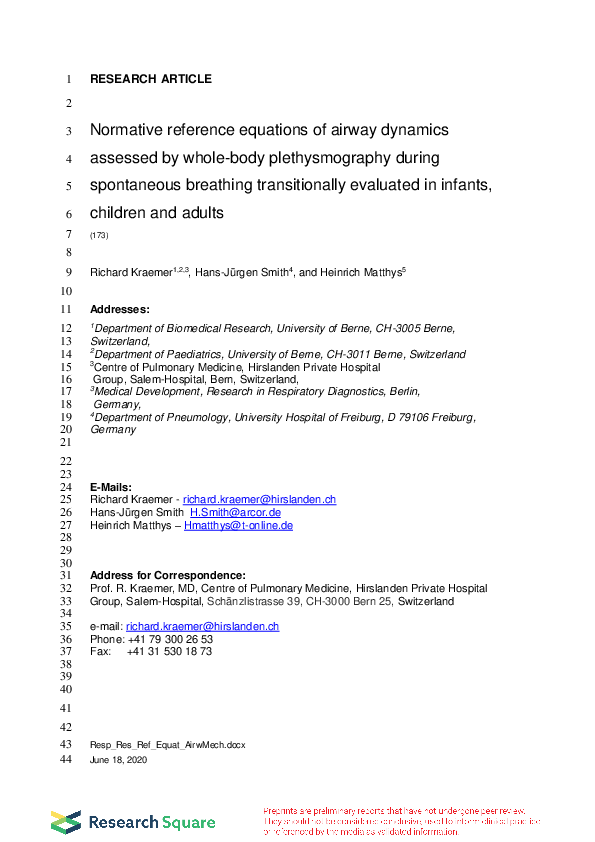 (PDF) Normative Reference Equations of Airway Dynamics Assessed by ...