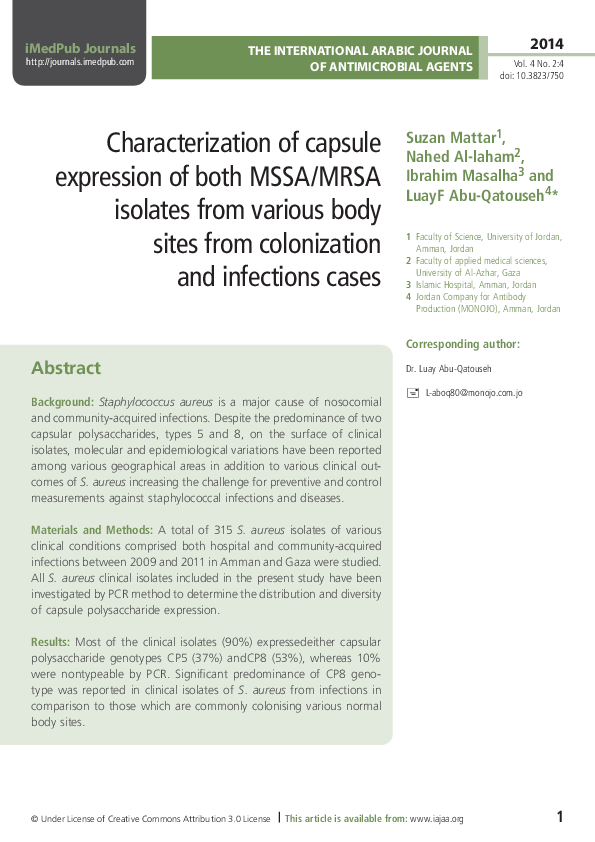(PDF) Characterization of capsule expression of both MSSA/MRSA isolates ...