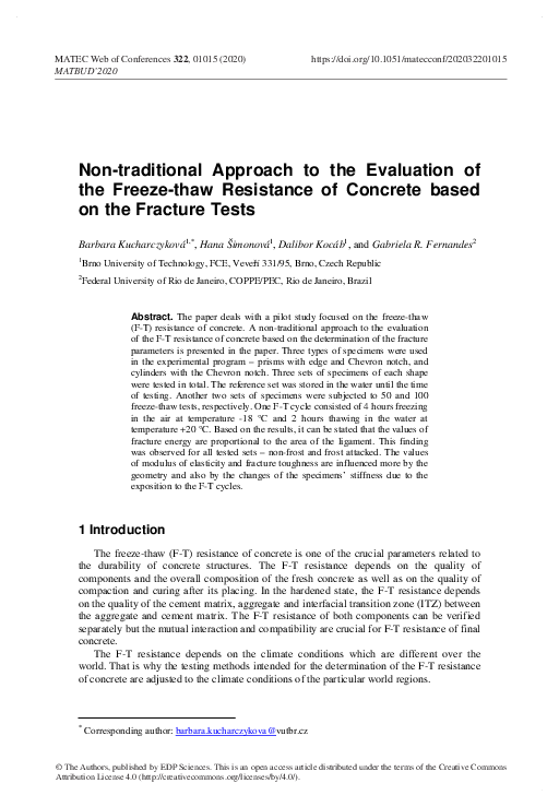 (PDF) Non-traditional Approach to the Evaluation of the Freeze-thaw ...