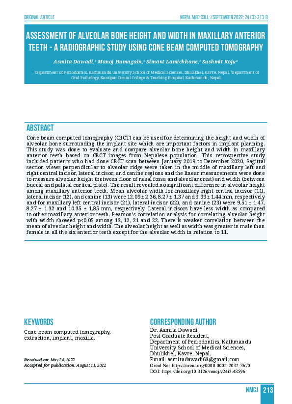 (PDF) Assessment of Alveolar Bone Height and Width in Maxillary ...