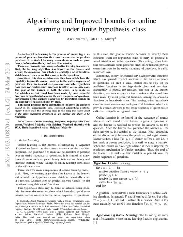(PDF) Improved Online Learning Algorithms for Mistakes