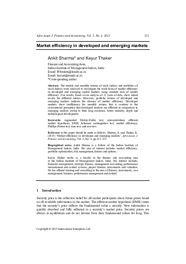 (PDF) Market efficiency in developed and emerging markets