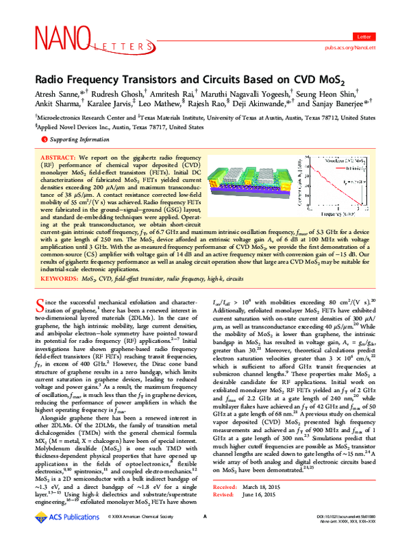 (PDF) Radio Frequency Transistors and Circuits Based on CVD MoS2