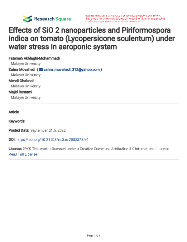 (PDF) Effects of SiO 2 nanoparticles and Piriformospora indica on ...
