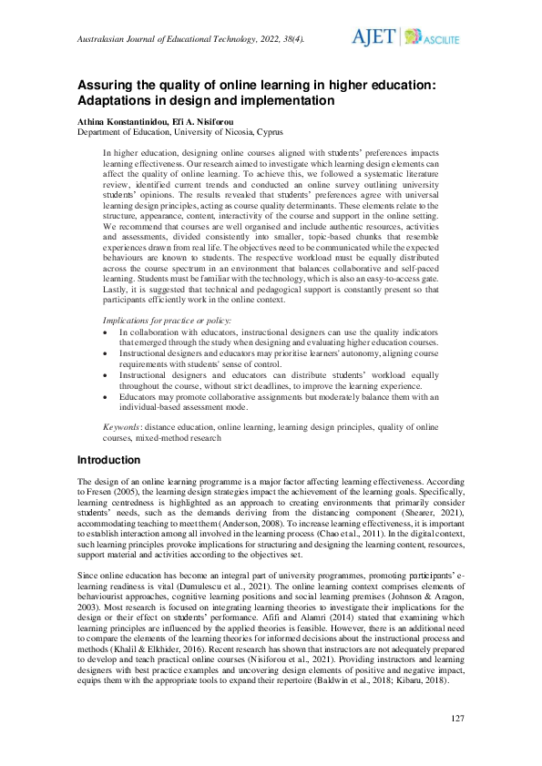 (PDF) Assuring the quality of online learning in higher education ...