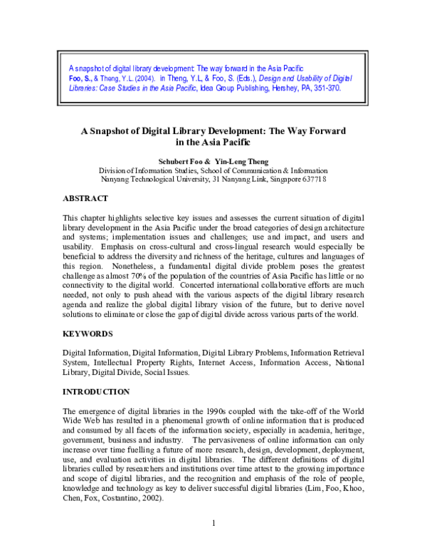 (PDF) A Snapshot of Digital Library Development