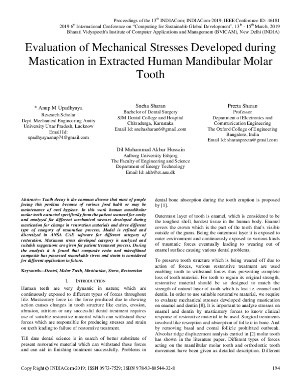 (PDF) Evaluation of Mechanical Stresses Developed during Mastication in ...