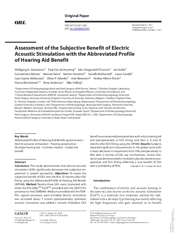 (PDF) Assessment of the Subjective Benefit of Electric Acoustic ...
