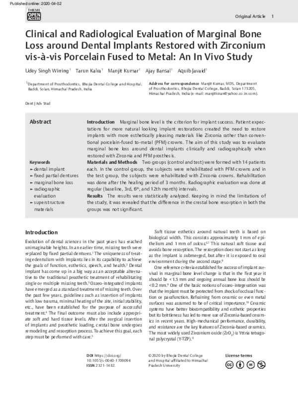 (PDF) Clinical and Radiological Evaluation of Marginal Bone Loss around ...