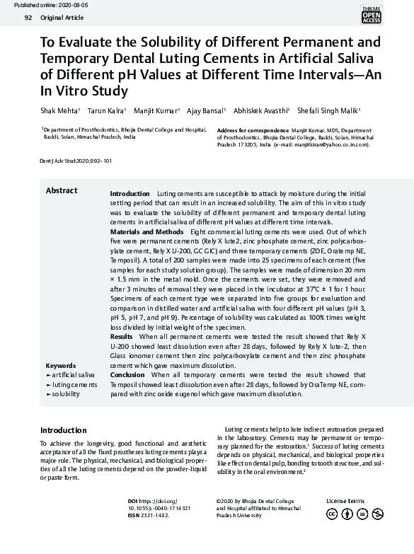(PDF) To Evaluate the Solubility of Different Permanent and Temporary