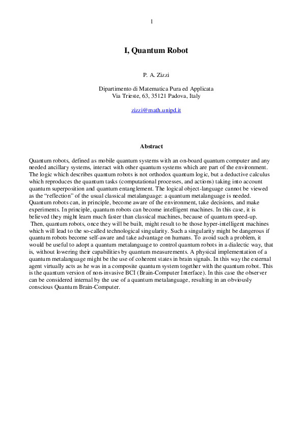 (PDF) I, Quantum Robot