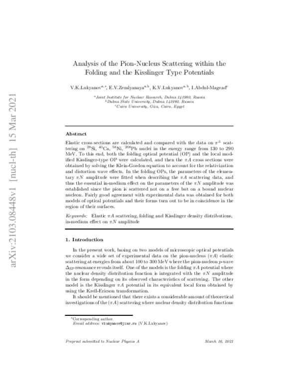(PDF) Analysis of the pion-nucleus scattering within the folding and ...