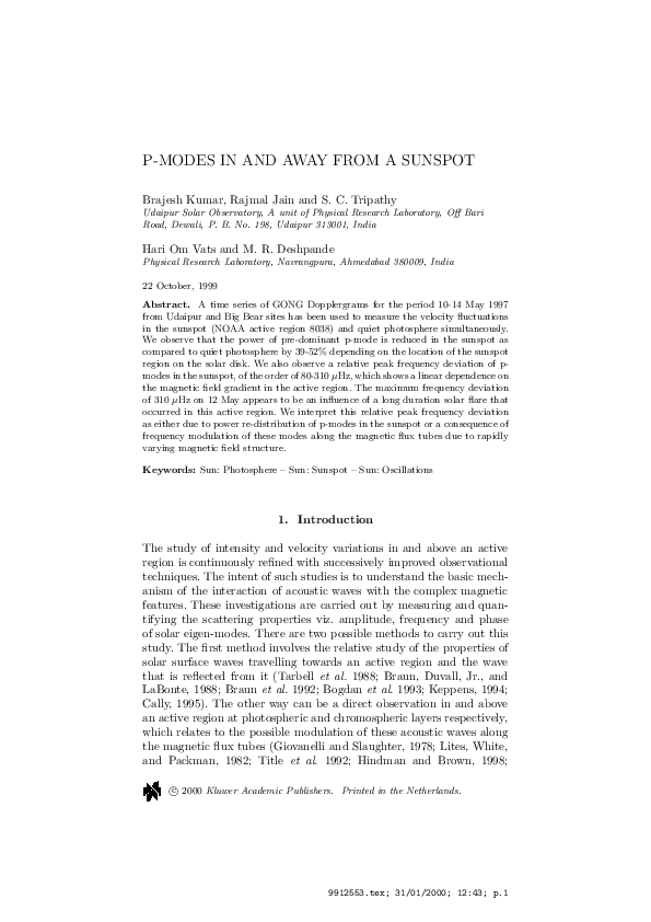 (PDF) p Modes in and Away from a Sunspot