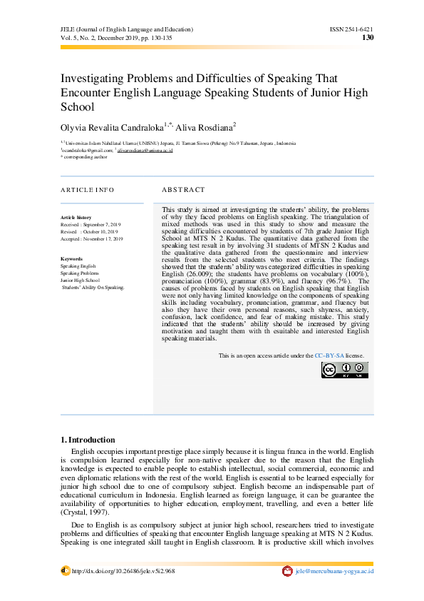 (PDF) Investigating Problems and Difficulties of Speaking That ...