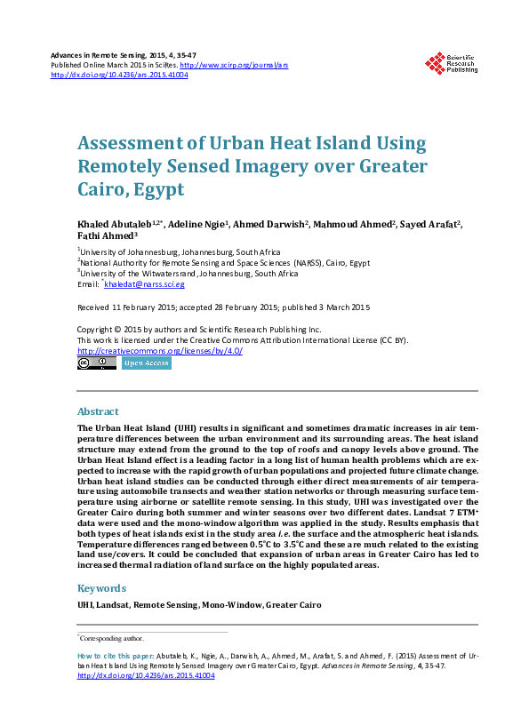 (PDF) Assessment of Urban Heat Island Using Remotely Sensed Imagery ...