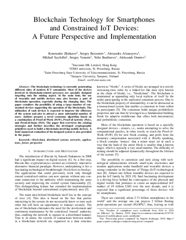 (PDF) Blockchain Technology for Smartphones and Constrained IoT Devices ...