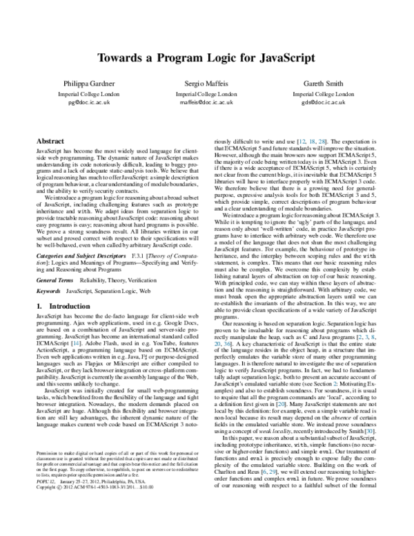 (PDF) Towards a program logic for JavaScript