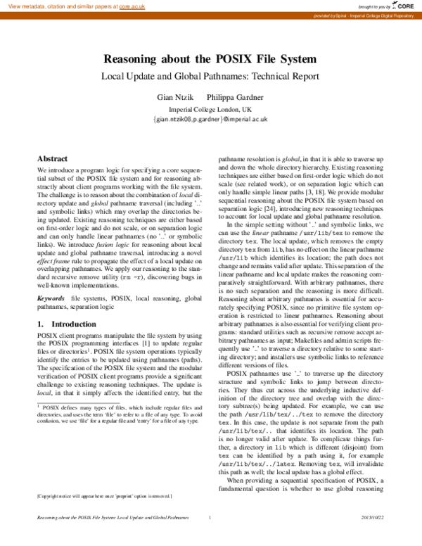 (PDF) Reasoning about the POSIX file system: local update and global ...