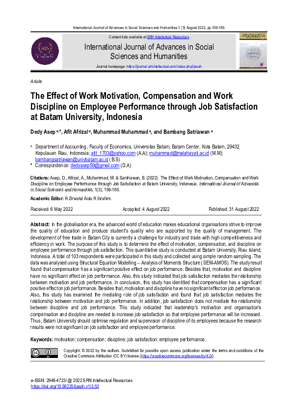 (PDF) The Effect of Work Motivation, Compensation and Work Discipline ...