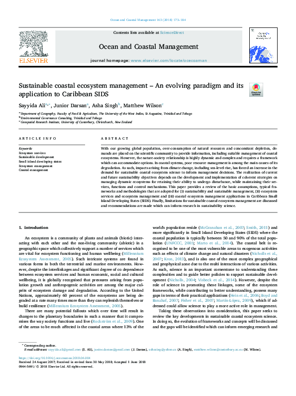 (PDF) Sustainable coastal ecosystem management – An evolving paradigm ...