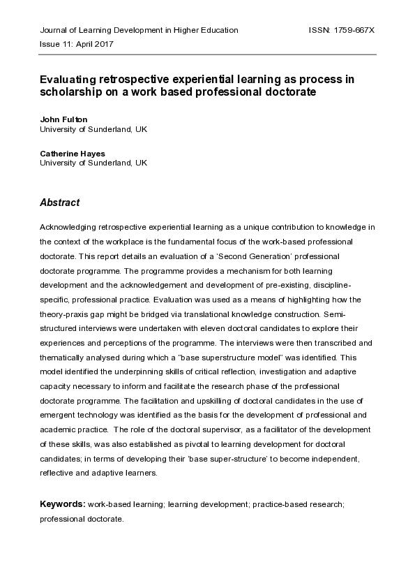 (PDF) Journal of Learning Development in Higher Education Evaluating ...