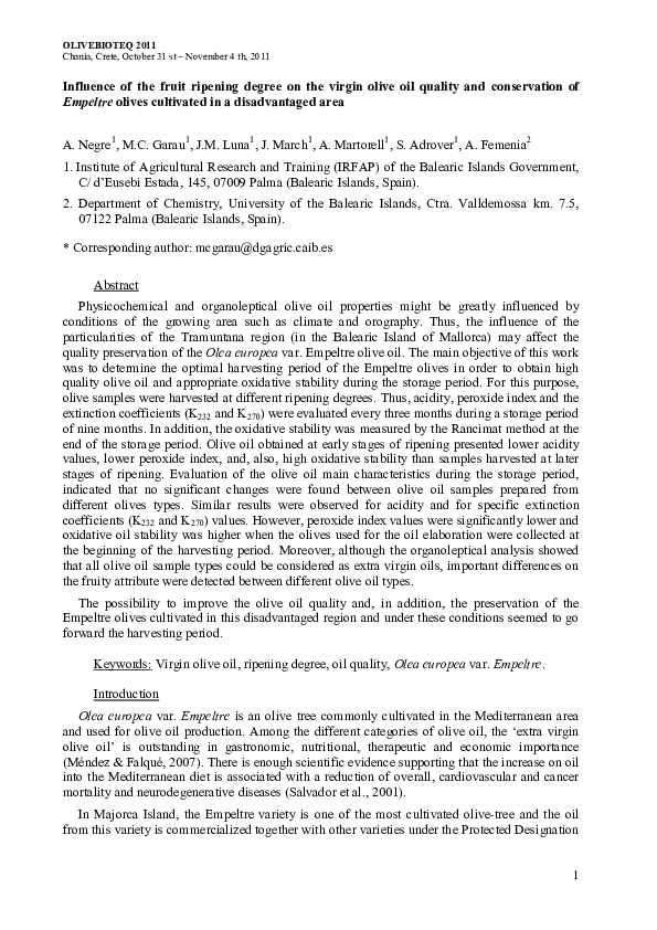 (PDF) Influence of the fruit ripening degree on the virgin olive oil ...