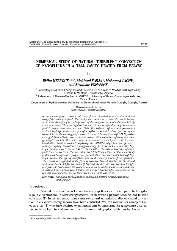 (PDF) Numerical study of natural turbulent convection of nanofluids in ...