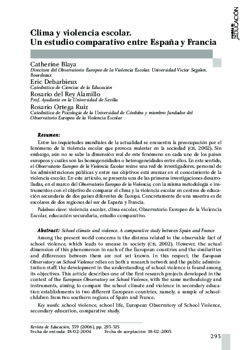(PDF) School climate and violence. A comparative study between Spain ...