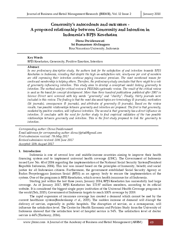 (PDF) Generosity’s antecedents and outcomes - A proposed relationship ...