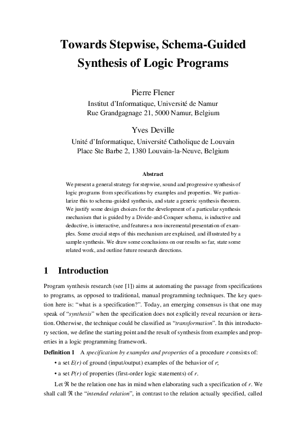 (PDF) Towards Stepwise, Schema-Guided Synthesis of Logic Programs