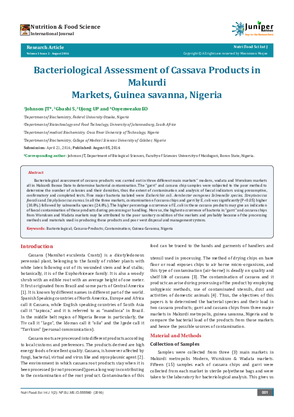 (PDF) Bacteriological Assessment of Cassava Products in Makurdi Markets ...