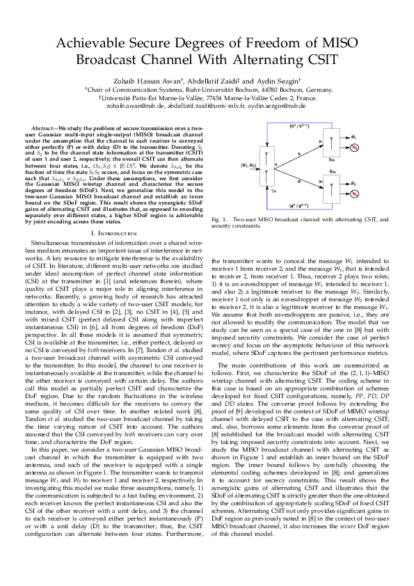 (PDF) Achievable secure degrees of freedom of MISO broadcast channel ...