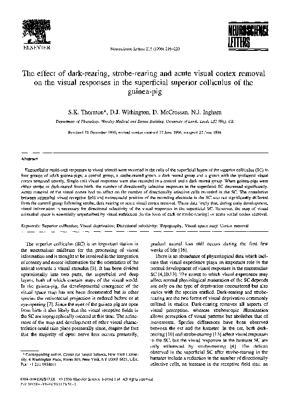 (PDF) The effect of dark-rearing, strobe-rearing and acute visual ...
