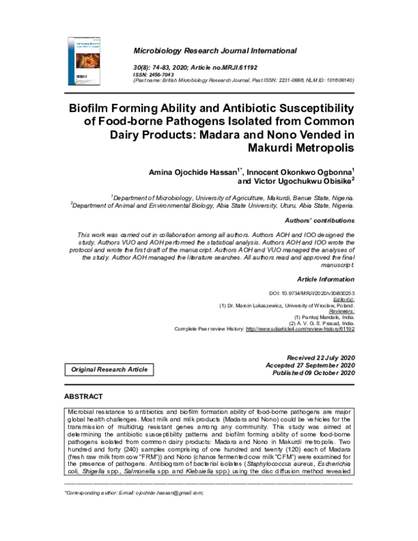 (PDF) Biofilm Forming Ability and Antibiotic Susceptibility of Food ...