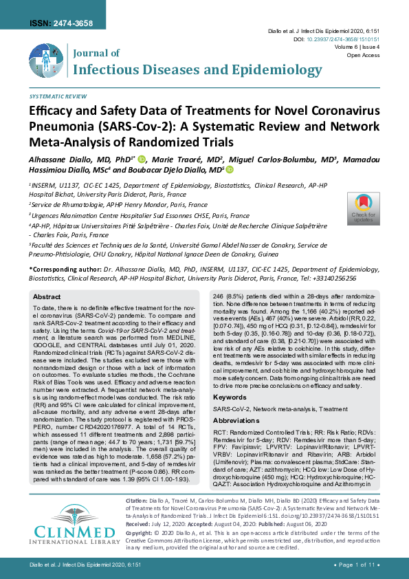 (PDF) Efficacy and Safety Data of Treatments for Novel Coronavirus ...