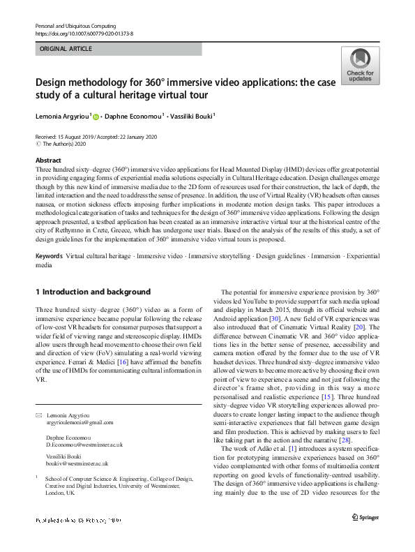 (PDF) Design methodology for 360° immersive video applications: the ...