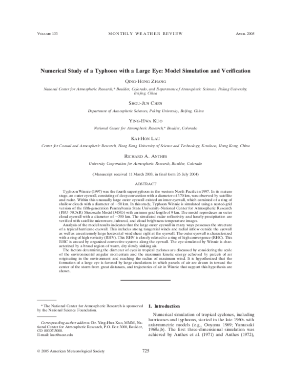 (PDF) Numerical Study of a Typhoon with a Large Eye: Model Simulation ...