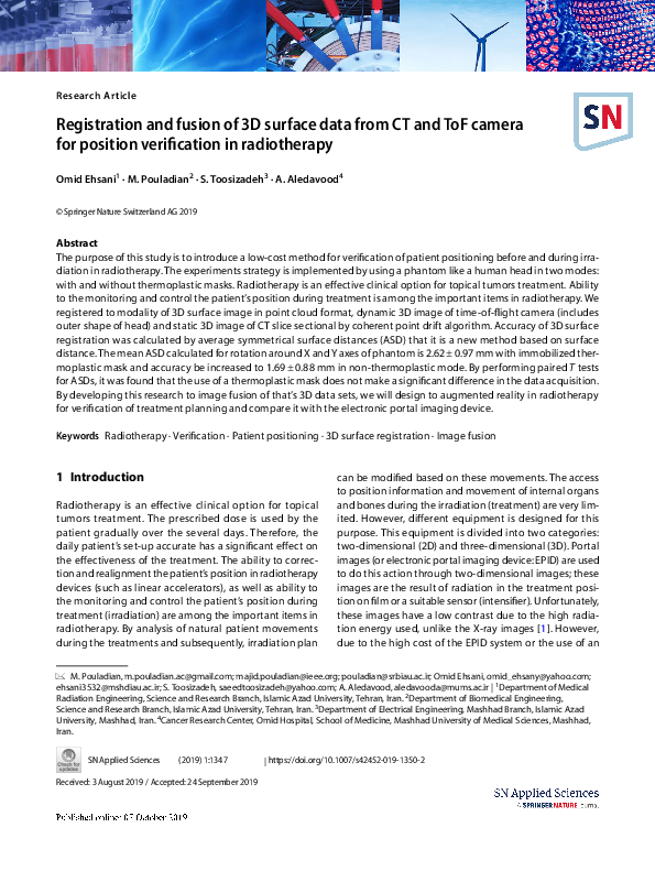 (PDF) Registration and fusion of 3D surface data from CT and ToF camera ...