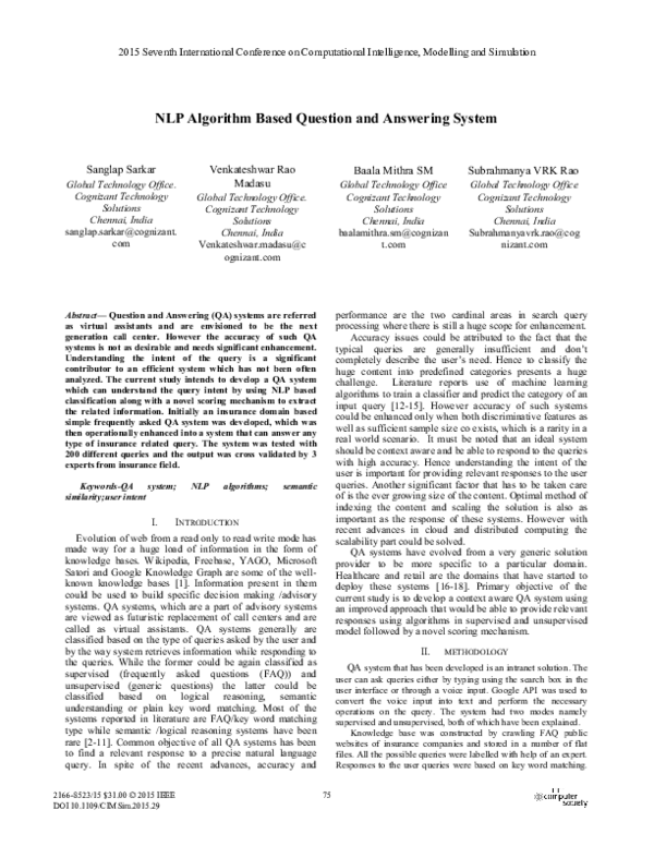 (PDF) NLP Algorithm Based Question and Answering System