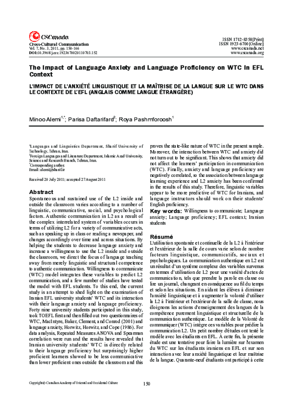 (PDF) The Impact of Language Anxiety and Language Proficiency on WTC in ...