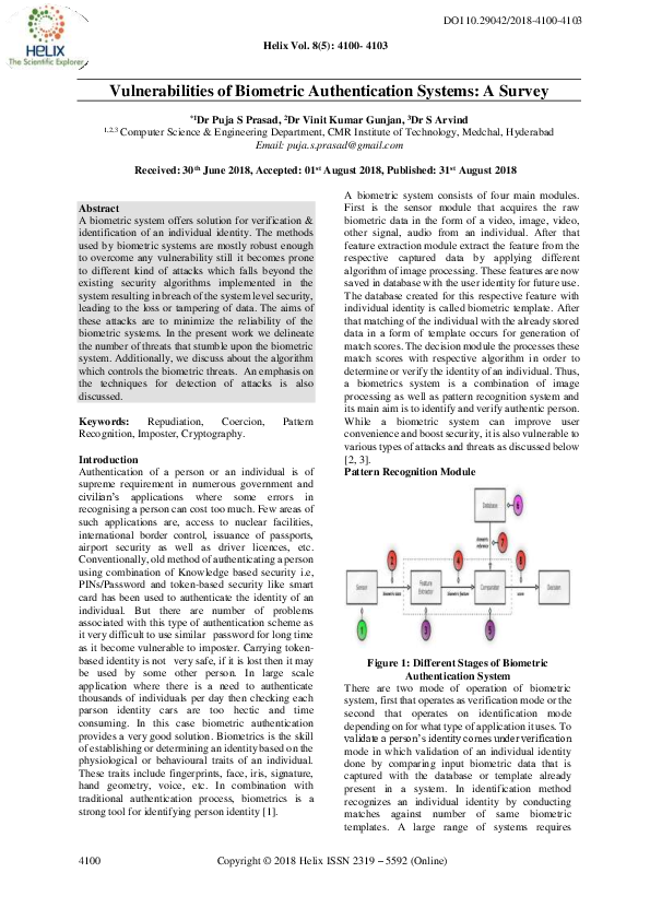 (PDF) Vulnerabilities of Biometric Authentication Systems A Survey